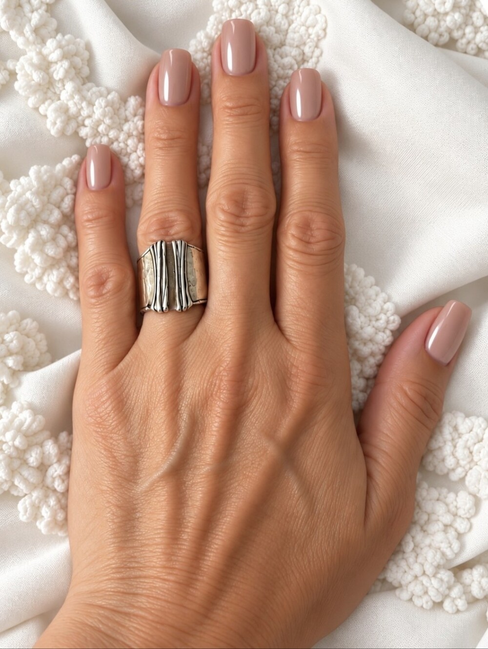 Silpada Bark Effect Silver Textured Sculptural Wide Band Ring 9.5